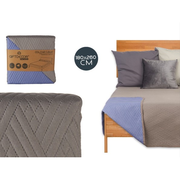 COLCHA CAMA REVERSIBLE 180X260 GRIS OSCURO Y AZUL