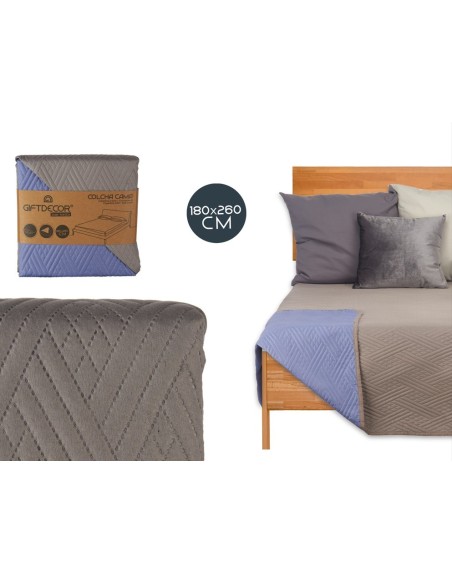 COLCHA CAMA REVERSIBLE 180X260 GRIS OSCURO Y AZUL