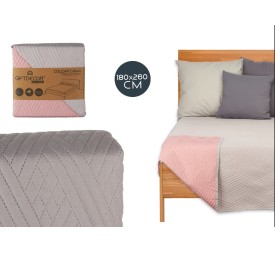 COLCHA CAMA REVERSIBLE 180X260 GRIS CLARO Y ROSA