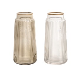 JARRÓN 2/C VIDRIO 11 X 11 X 25 CM BORDE DORADO