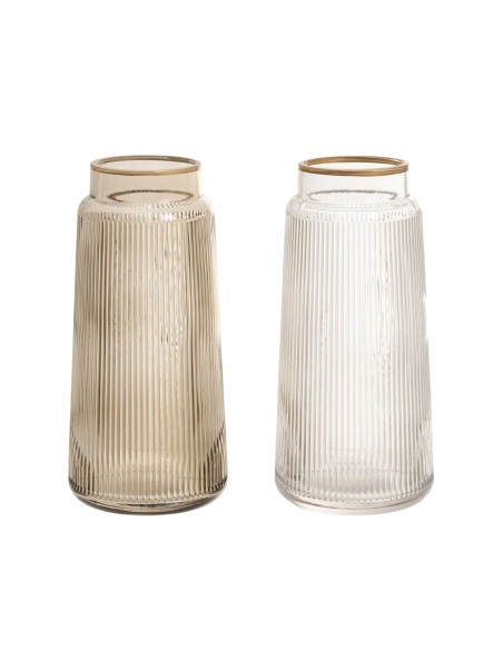 JARRÓN 2/C VIDRIO 11 X 11 X 25 CM BORDE DORADO