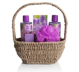SET DE BAÑO CESTA LAVANDA CON ASA