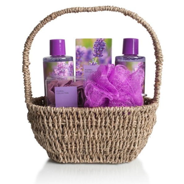 SET DE BAÑO CESTA LAVANDA CON ASA