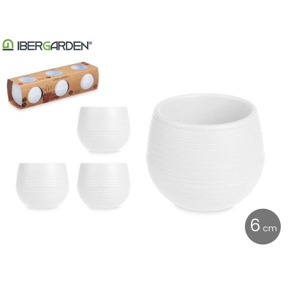 SET 3 MACETAS RESERVA AGUA 6 CM BLANCA