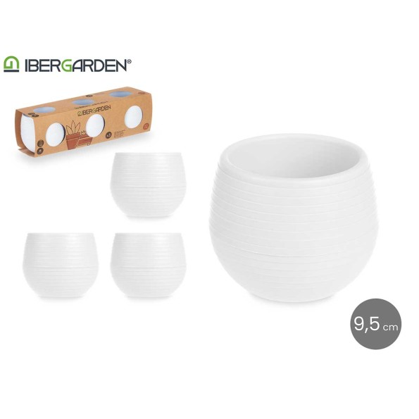 SET 3 MACETAS RESERVA AGUA 9,5 CM BLANCA