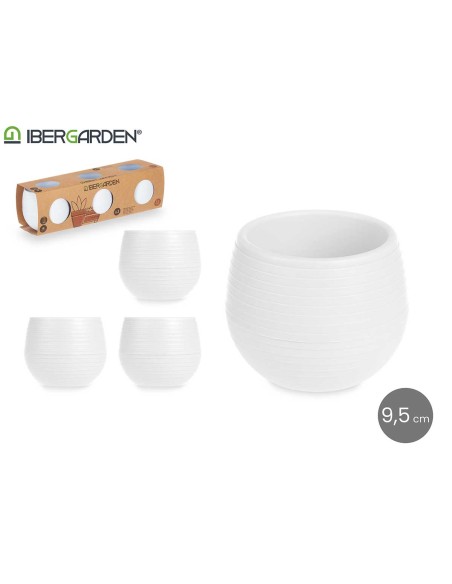 SET 3 MACETAS RESERVA AGUA 9,5 CM BLANCA