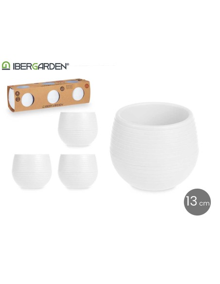 SET 3 MACETAS RESERVA AGUA 13 CM BLANCA