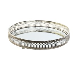 BANDEJA DECORACION ESPEJO METAL 24X15X4 PLATEADO