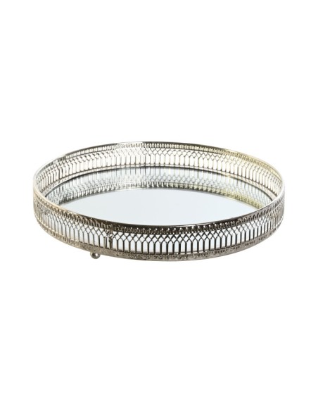 BANDEJA DECORACION ESPEJO METAL 24X15X4 PLATEADO