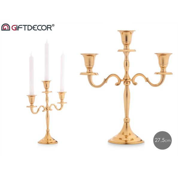 CANDELABRO 3 VELAS DORADO 28CM