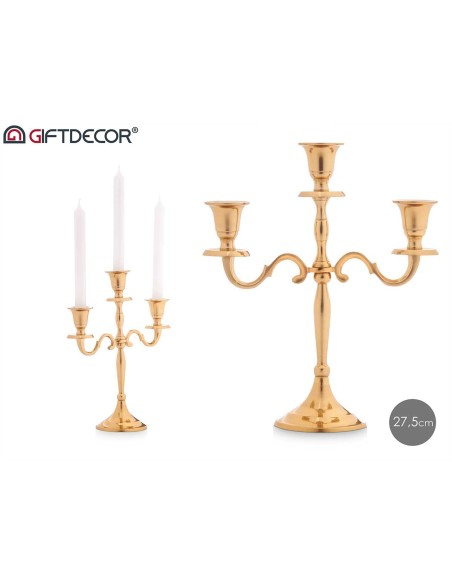 CANDELABRO 3 VELAS DORADO 28CM