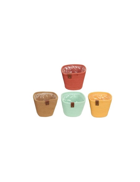 MACETERO CUERDA CUAD. COLOR S C/PLASTICO 14x14x13 cm.