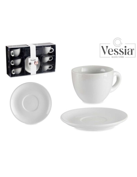SET 6 TAZAS CAFE PORCELANA BLANCA C PLATO 250ML