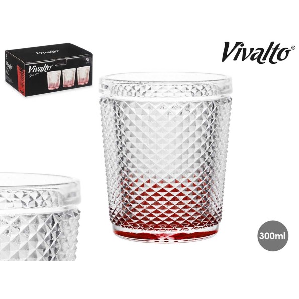 VASO DIAMANTE AGUA  PIE ROJO 300 ML 1 UNIDAD