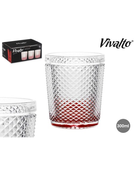 VASO DIAMANTE AGUA  PIE ROJO 300 ML 1 UNIDAD