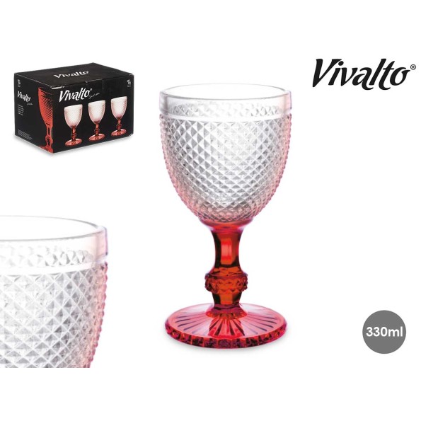 COPA DIAMANTE VINO PIE ROJO 330 ML 1 UNIDAD