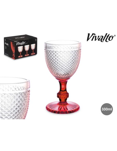 COPA DIAMANTE VINO PIE ROJO 330 ML 1 UNIDAD