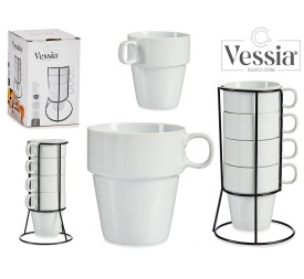 SET 4 TAZAS APILABLES BLANCO CON ESTANTE 350ML
