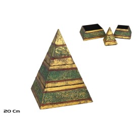 CAJA PIRAMIDE 20 CM ORO/VERDE