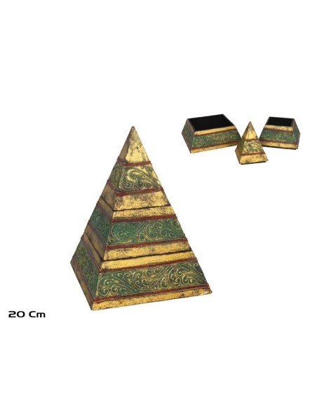 CAJA PIRAMIDE 20 CM ORO/VERDE