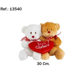 PAREJA OSO MARRON Y BLANCO CORAZON TE QUIERO 30CM.
