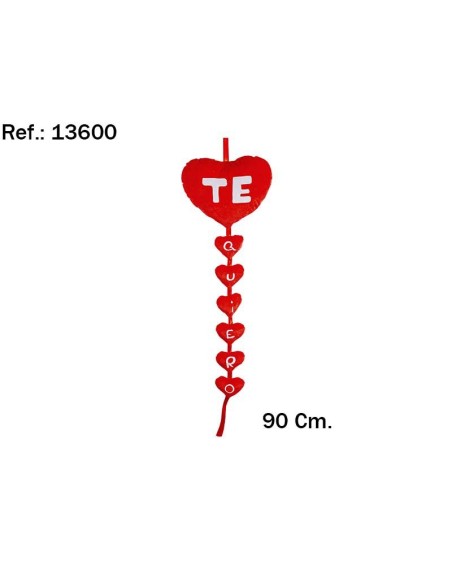 CORAZONES COLGANTES "TE QUIERO" 90CM.