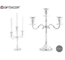 CANDELABRO 3 VELAS PLATEADO 28CM