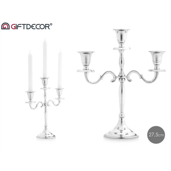 CANDELABRO 3 VELAS PLATEADO 28CM