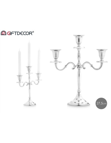 CANDELABRO 3 VELAS PLATEADO 28CM