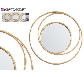 SET 3 ESPEJOS PLASTICO ABSTRACTO REDONDO DORADO
