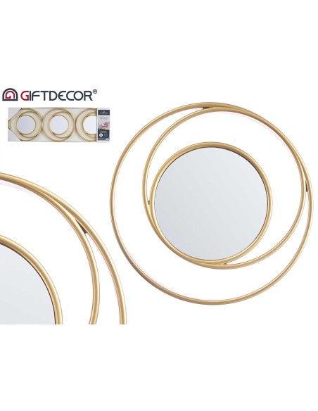 SET 3 ESPEJOS PLASTICO ABSTRACTO REDONDO DORADO