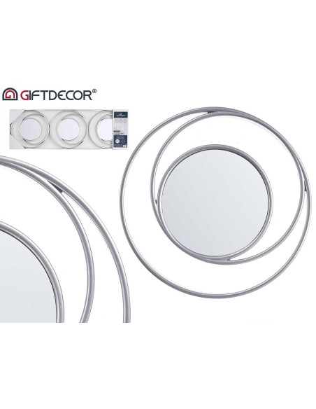 SET 3 ESPEJOS PLASTICO ABSTRACTO REDONDO PLATEADO