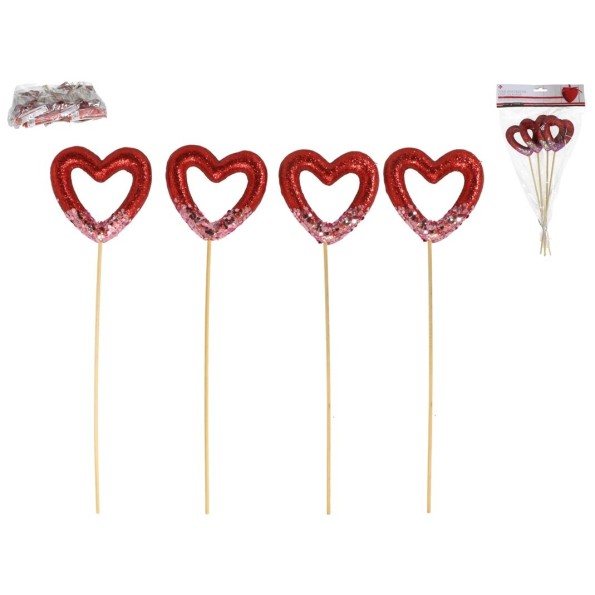 SET 4 STICKS CORAZONES ROJOS 28X7.5X1.7 CM