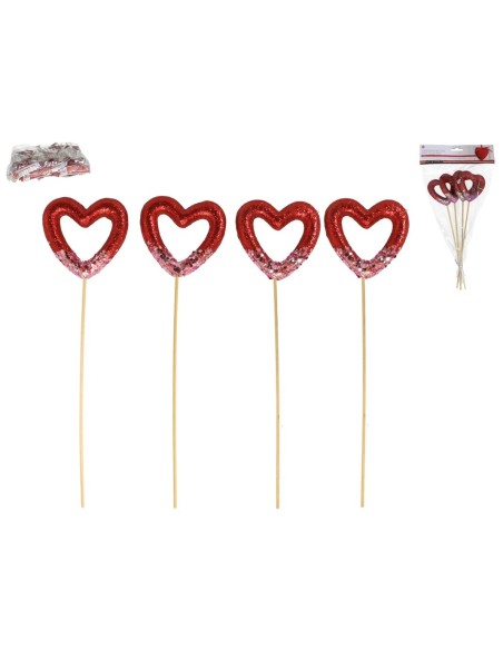 SET 4 STICKS CORAZONES ROJOS 28X7.5X1.7 CM