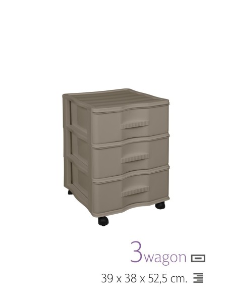 LOTE 3 CAJONERAS WAGON C/Ruedas MARRON