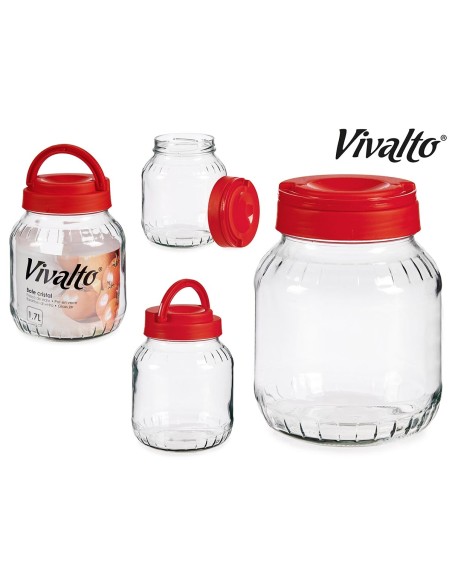 BOTE VIDRIO 1,7L TAPA ROJA 13,5x13,5x17,5 cm. BOTE VIDRIO 1,7L TAPA ROJA 13,5x13,5x17,5 cm.