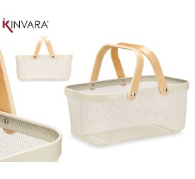 CESTA MALLA 2 ASAS MADERA RECTANGULAR BLANCO