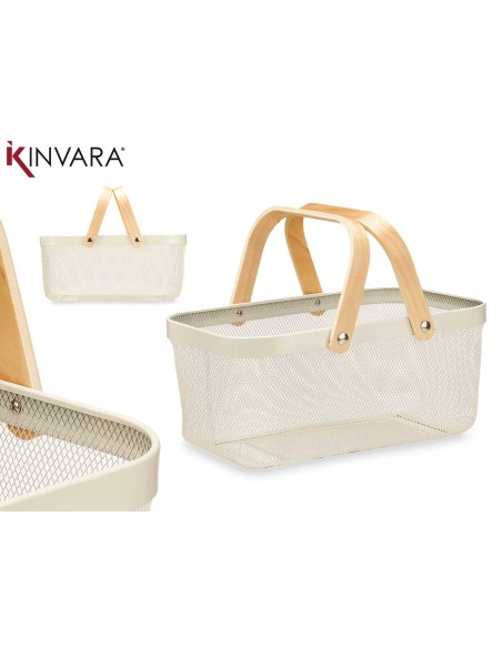 CESTA MALLA 2 ASAS MADERA RECTANGULAR BLANCO