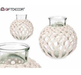 JARRON MACRAME ESFERA BLANCO 25x25x26,5 cm.
