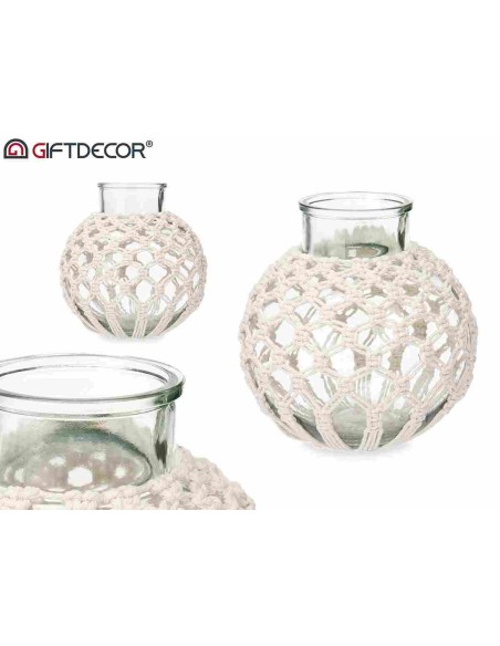 JARRON MACRAME ESFERA BLANCO 25x25x26,5 cm.