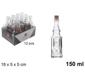BOTELLA CRISTAL CUADRADA TAPÓN CORCHO 150 ML