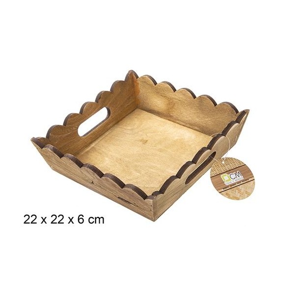 CAJA MADERA ONDULADA CUADRADA CAOBA 22X22X6CM