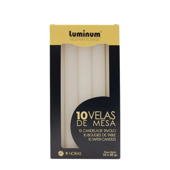 ESTUCHE 10 VELAS CIL. BLANCAS LUMINUN