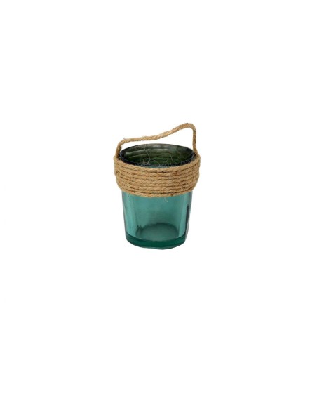 FLORERO 10X10 YUTE  AZUL TURQUESA