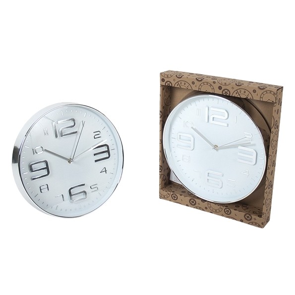 RELOJ PARED 30.5CM NUMBER PLATA -BLANCO