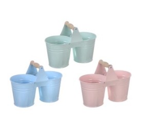 MACETERO METAL DOBLE  SURTIDOS BRILLO 22/11x8,2x10,6cm