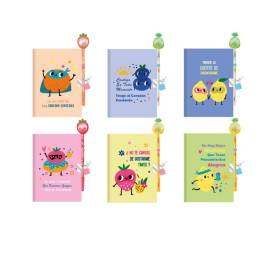 DIARIO CON BOLIGRAFO FRUTAS FRASES DIVERTIDAS.