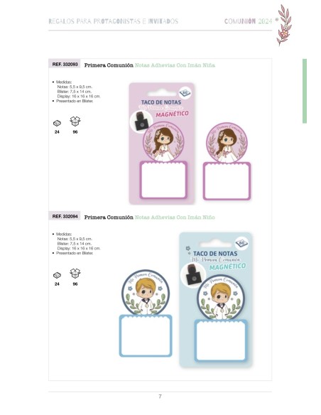PRIMERA COMUNION TACO DE NOTAS MAGNETICO NIÑO