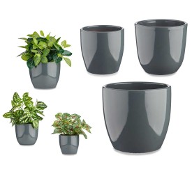 SET 3 MACETAS CERAMICA ABOMBADA 14 17 22 ANTRACITA