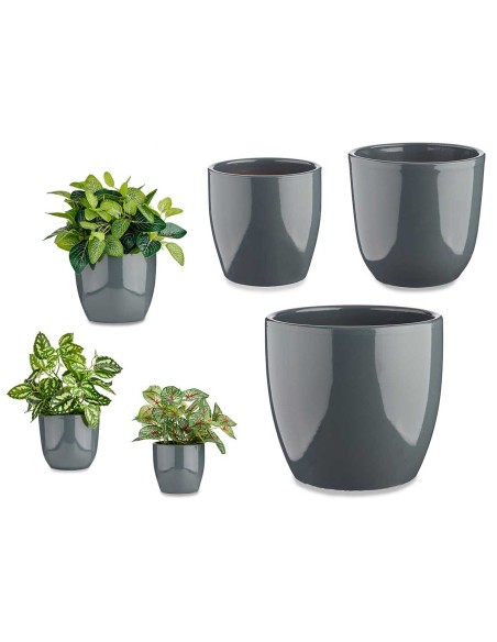 SET 3 MACETAS CERAMICA ABOMBADA 14 17 22 ANTRACITA